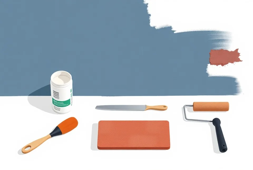 Outils de peinture disposés dans l'ordre des étapes du chantier