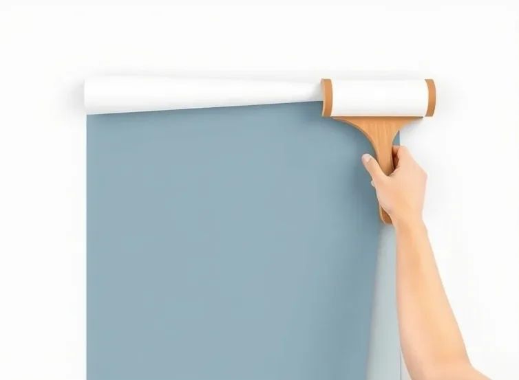 Pose de papier peint, rouleau et brosse à maroufler